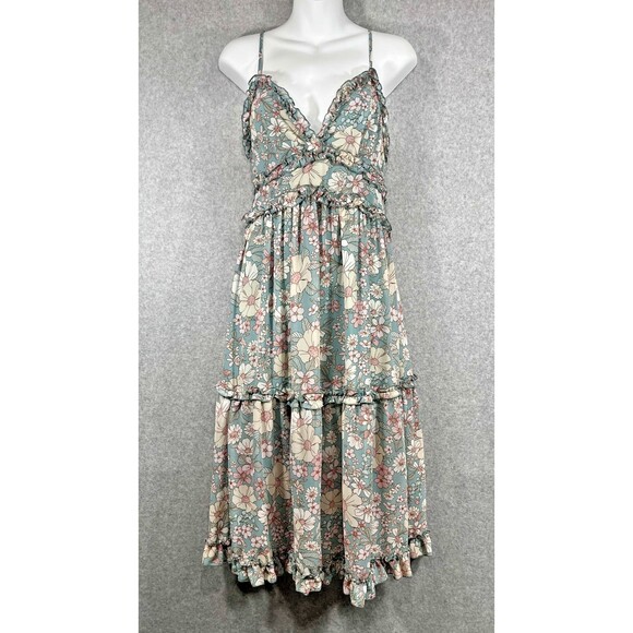 HYFVE Dress Womens Small Blue Pink Floral Ruffle Tiered Boho Summer Fairy - Picture 1 of 16